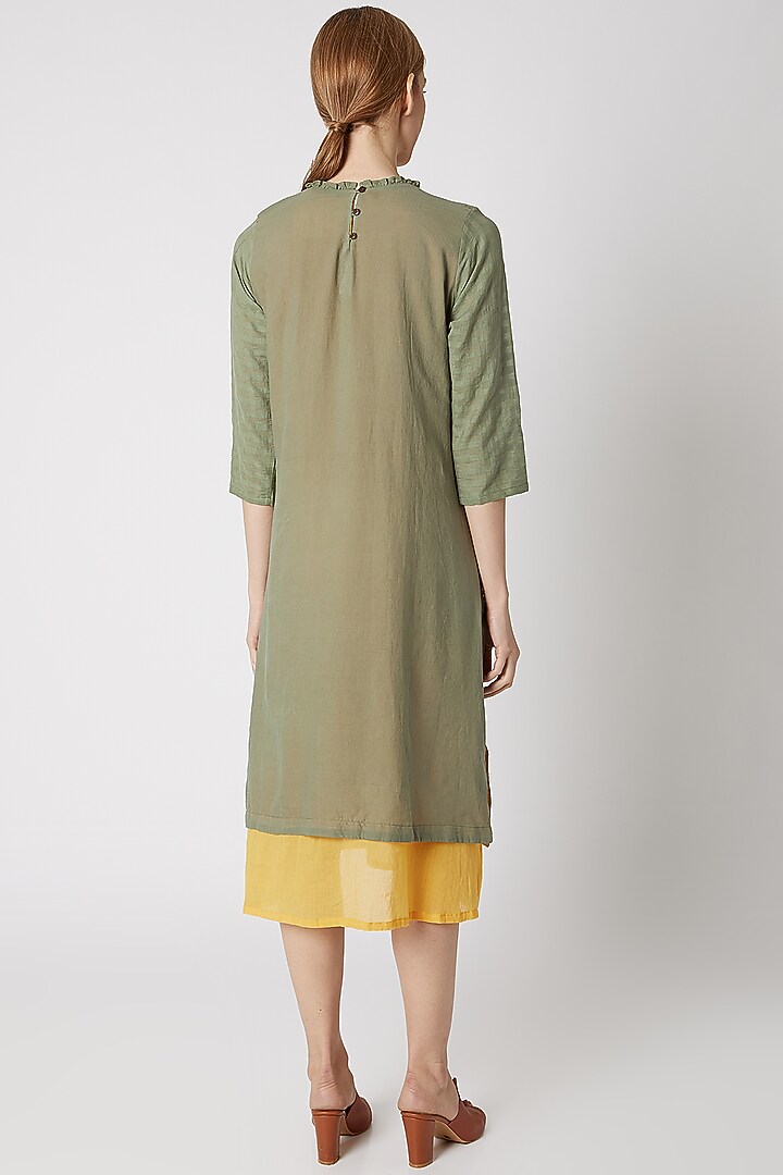 Olive Green Ruffled Summer Dress by DVAA at Pernia's Pop Up Shop