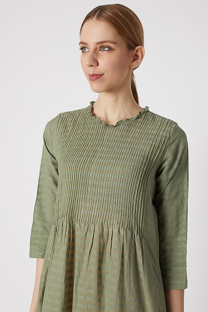 Olive Green Ruffled Summer Dress by DVAA at Pernia's Pop Up Shop