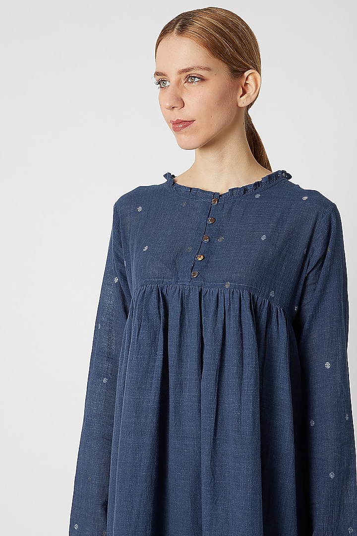 Indigo Blue Ruffled Summer Dress by DVAA at Pernia's Pop Up Shop
