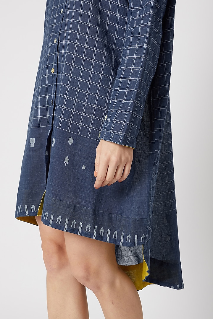 Indigo Blue Summer Shirt Dress With Mandarin Collar by DVAA at Pernia's Pop Up Shop
