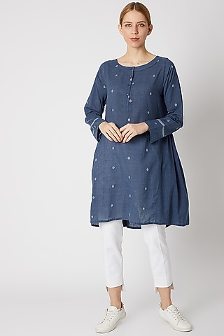 Indigo Blue Gathered Kurta by DVAA