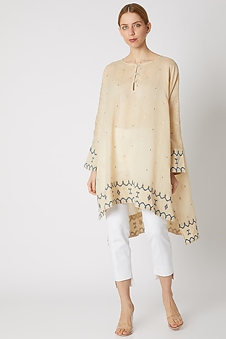 Beige Silk Jamdani Tunic by DVAA