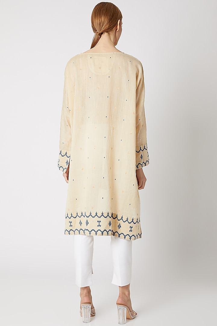 Beige Silk Jamdani Tunic by DVAA at Pernia's Pop Up Shop