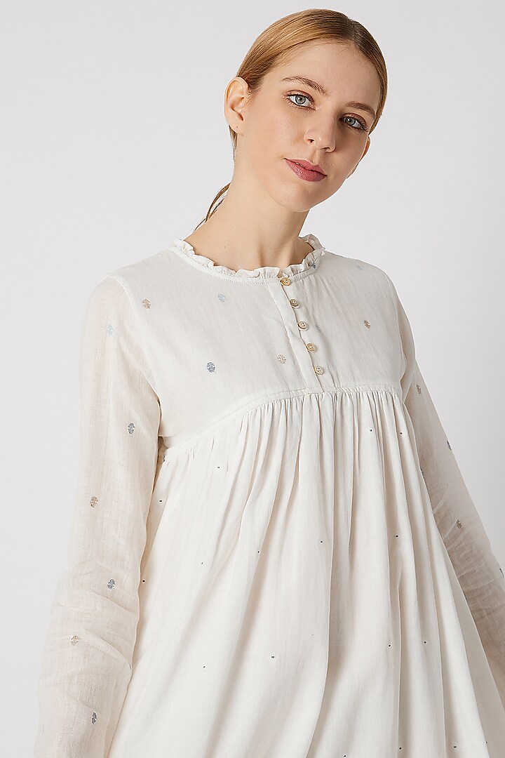 White Ruffled Summer Dress With Buttons by DVAA at Pernia's Pop Up Shop