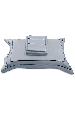 Silver Olive Cotton Embroidered Bed Sheet Set (Set of 3) by Veda Homes