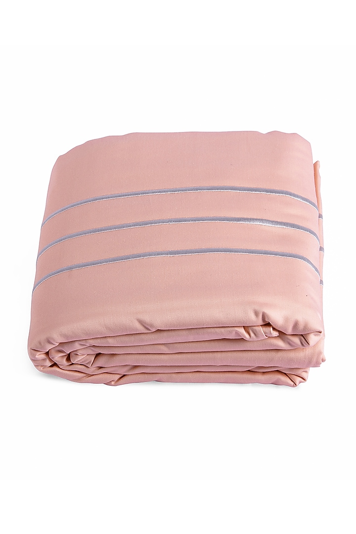 Coral Peach Cotton & Satin Duvet Cover by Veda Homes