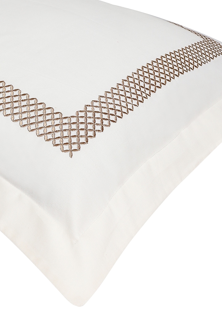 Cream Satin Thread Embroidered Bedsheet Set by Veda Homes at Pernia's Pop Up Shop