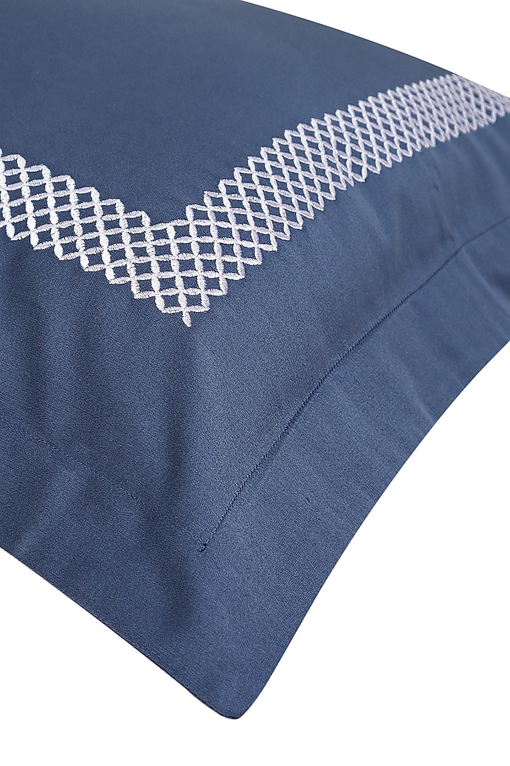Moonlight Blue Satin Thread Embroidered Bedsheet Set by Veda Homes at Pernia's Pop Up Shop