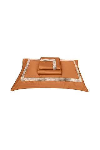 Copper Gold Satin Thread Embroidered Bedsheet Set by Veda Homes