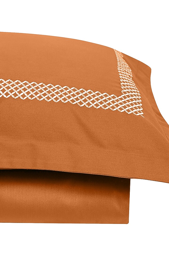 Copper Gold Satin Thread Embroidered Bedsheet Set by Veda Homes at Pernia's Pop Up Shop