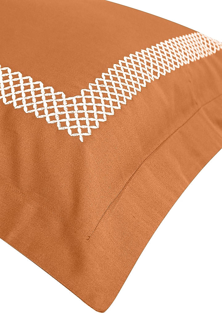 Copper Gold Satin Thread Embroidered Bedsheet Set by Veda Homes at Pernia's Pop Up Shop