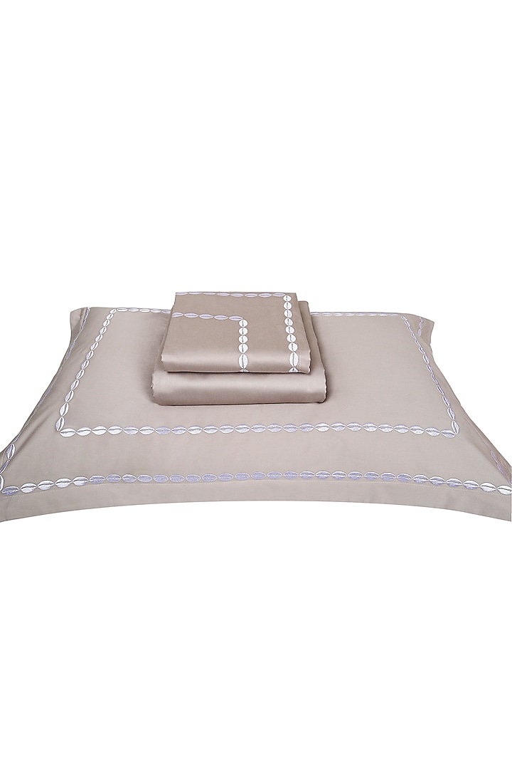 Modern Grey Satin Embroidered Bedsheet Set by Veda Homes at Pernia's Pop Up Shop