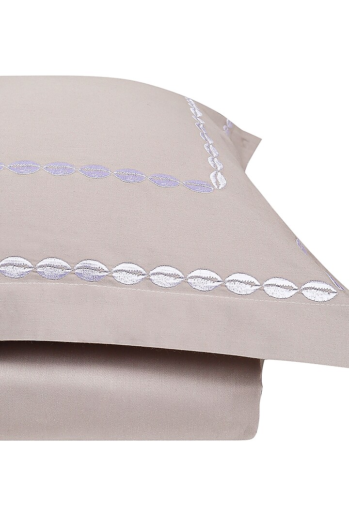 Modern Grey Satin Embroidered Bedsheet Set by Veda Homes at Pernia's Pop Up Shop