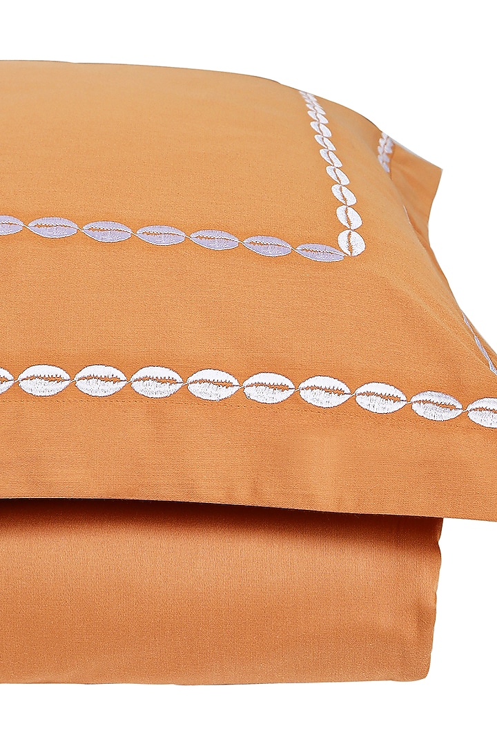 Copper Gold Satin Embroidered Bedsheet Set by Veda Homes at Pernia's Pop Up Shop
