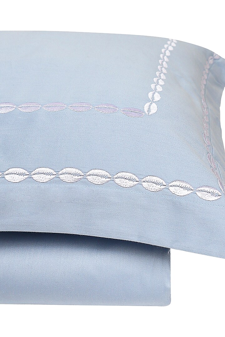 Powder Blue Satin Embroidered Bedsheet Set by Veda Homes at Pernia's Pop Up Shop