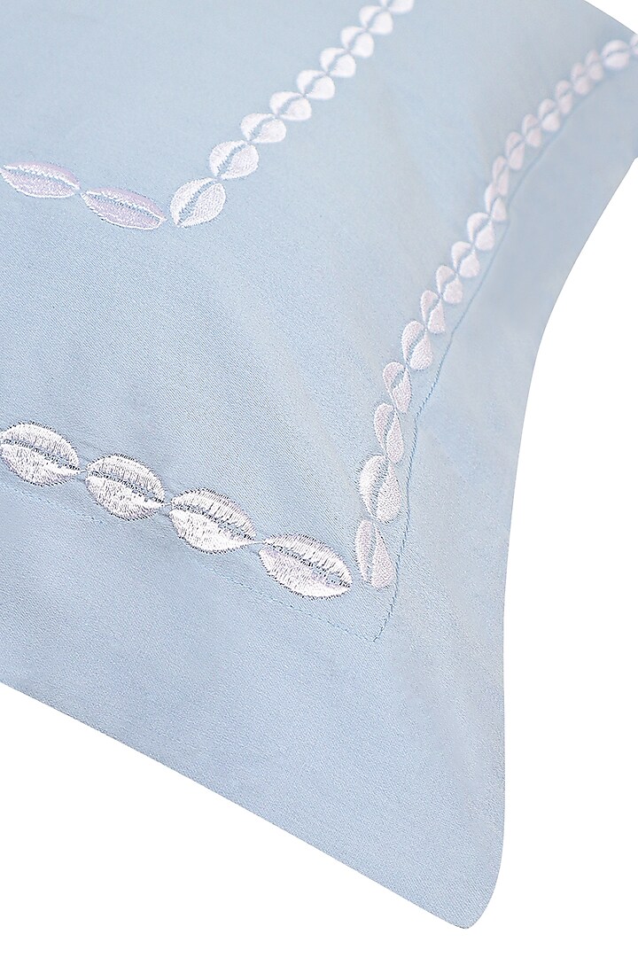 Powder Blue Satin Embroidered Bedsheet Set by Veda Homes at Pernia's Pop Up Shop