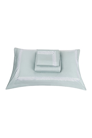 Frosty Green Satin Embroidered Bedsheet Set by Veda Homes