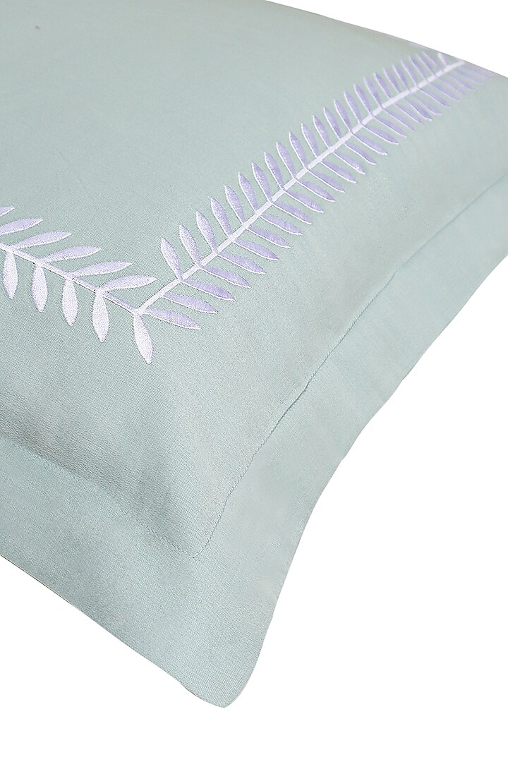 Frosty Green Satin Embroidered Bedsheet Set by Veda Homes at Pernia's Pop Up Shop