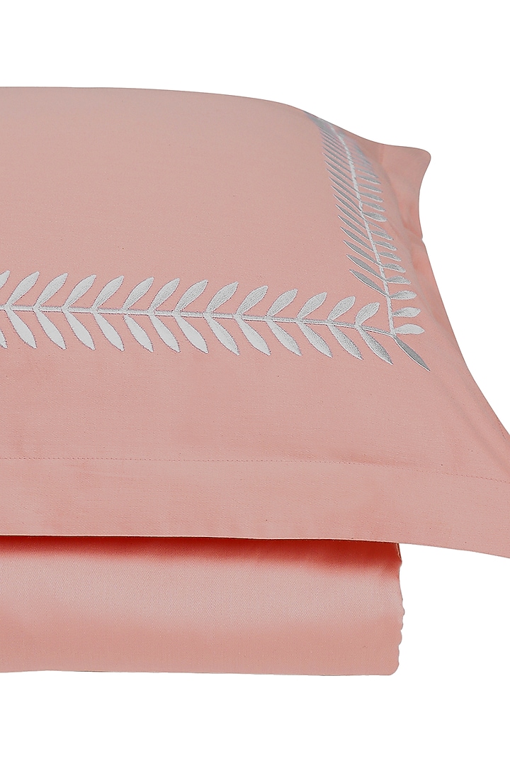 Coral Peach Satin Embroidered Bedsheet Set by Veda Homes at Pernia's Pop Up Shop
