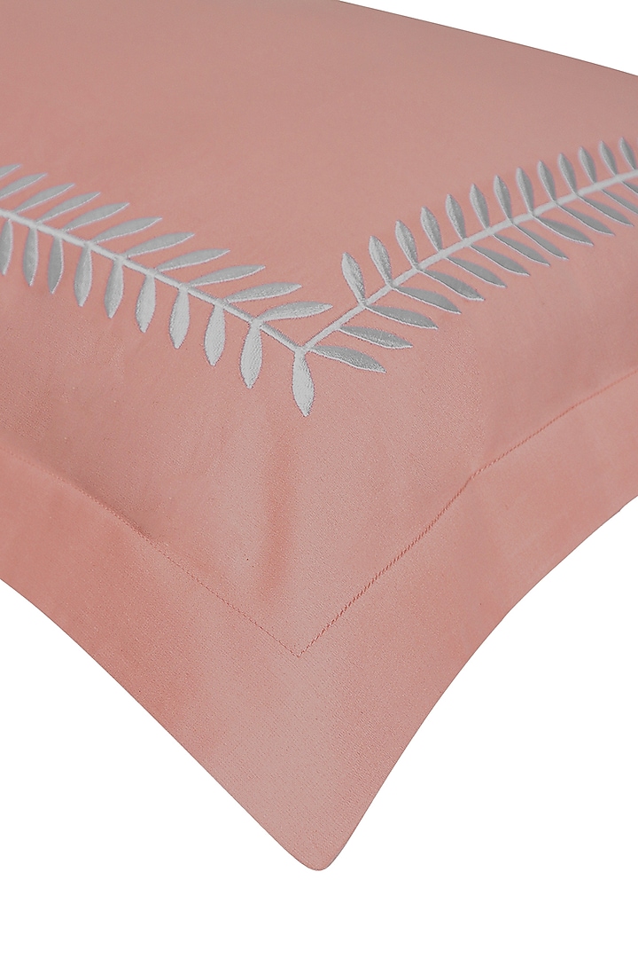 Coral Peach Satin Embroidered Bedsheet Set by Veda Homes at Pernia's Pop Up Shop