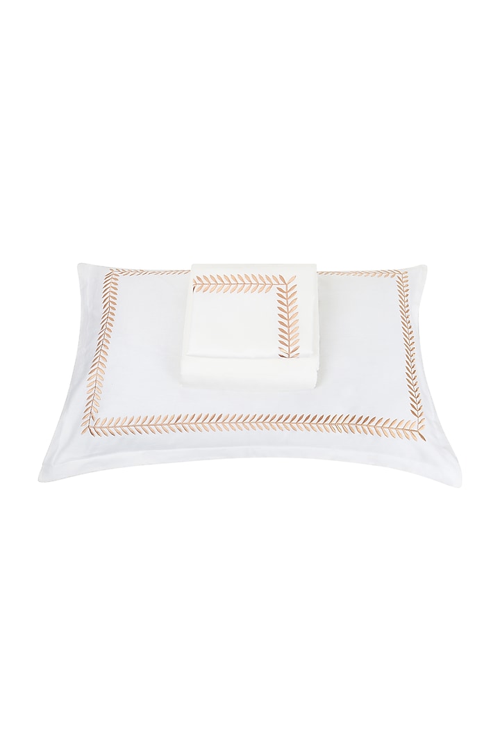 Cream Satin Embroidered Bedsheet Set by Veda Homes