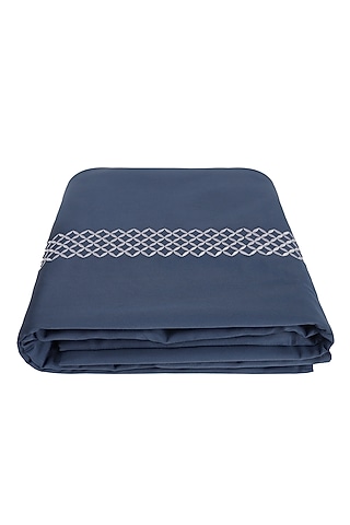 Moonlight Blue Satin Thread Embroidered Duvet Cover by Veda Homes
