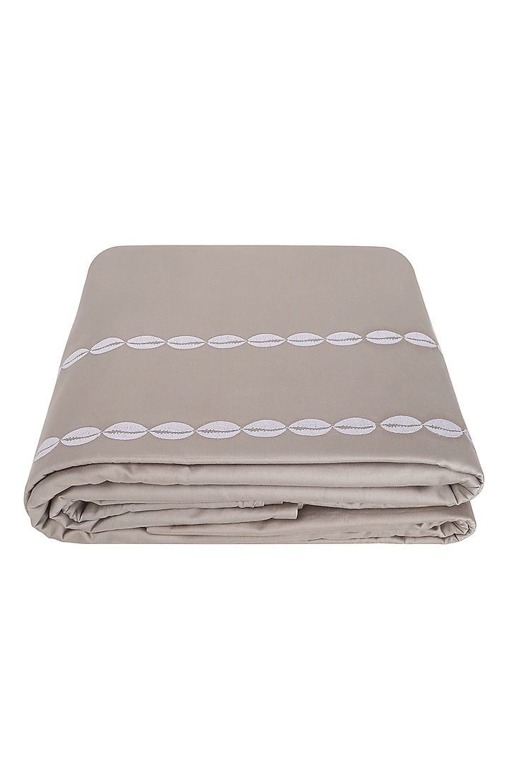 Modern Grey Satin Embroidered Duvet Cover by Veda Homes