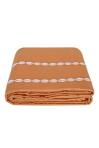 Copper Gold Satin Embroidered Duvet Cover by Veda Homes