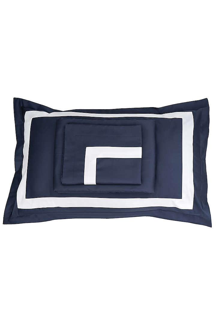 Navy Blue Cotton Bedsheet Set by Veda Homes