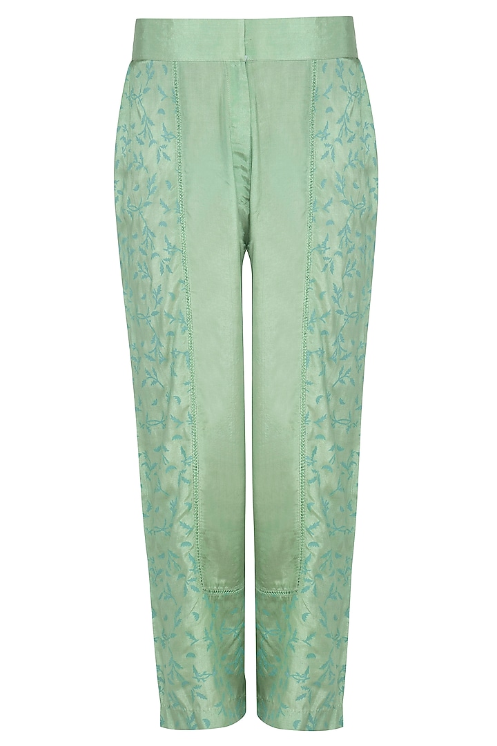 Green Embroidered Kurta With Block Printed Palazzo Pants by Devnaagri at Pernia's Pop Up Shop