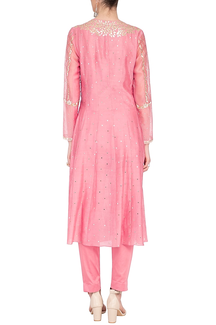 Pink Embroidered Angrakha Kurta With Pants by Devnaagri at Pernia's Pop Up Shop
