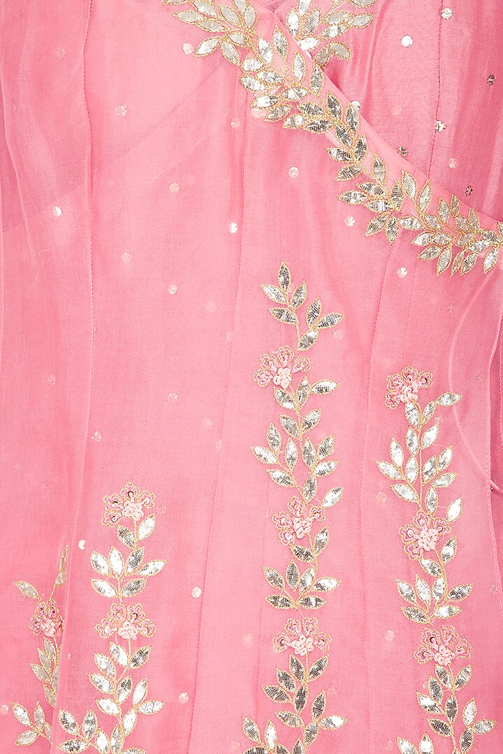 Pink Embroidered Angrakha Kurta With Pants by Devnaagri at Pernia's Pop Up Shop