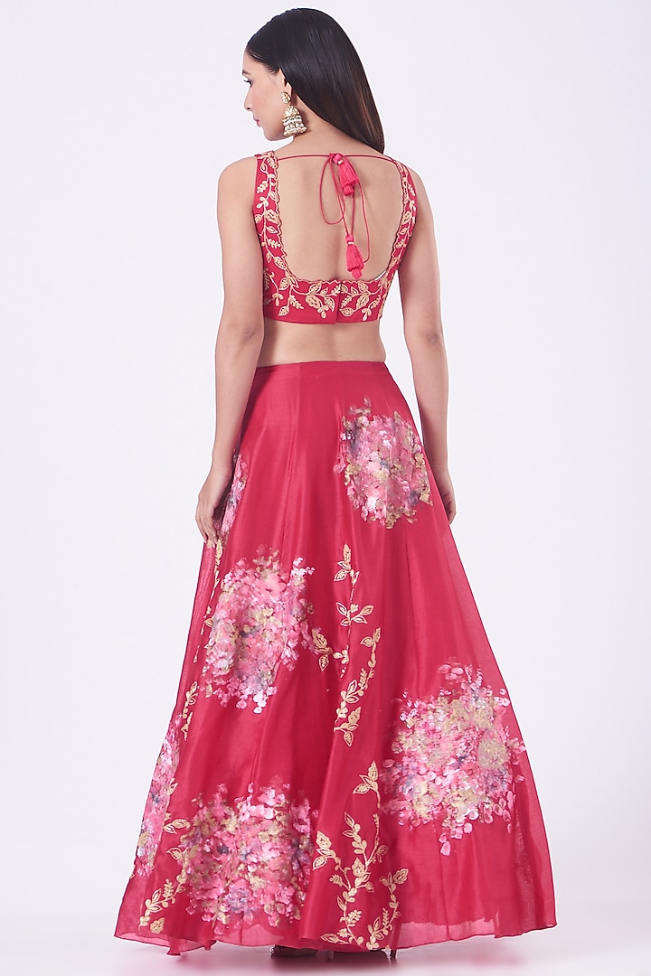 Fuchsia Hand Painted Wedding Lehenga Set by Devnaagri at Pernia's Pop Up Shop