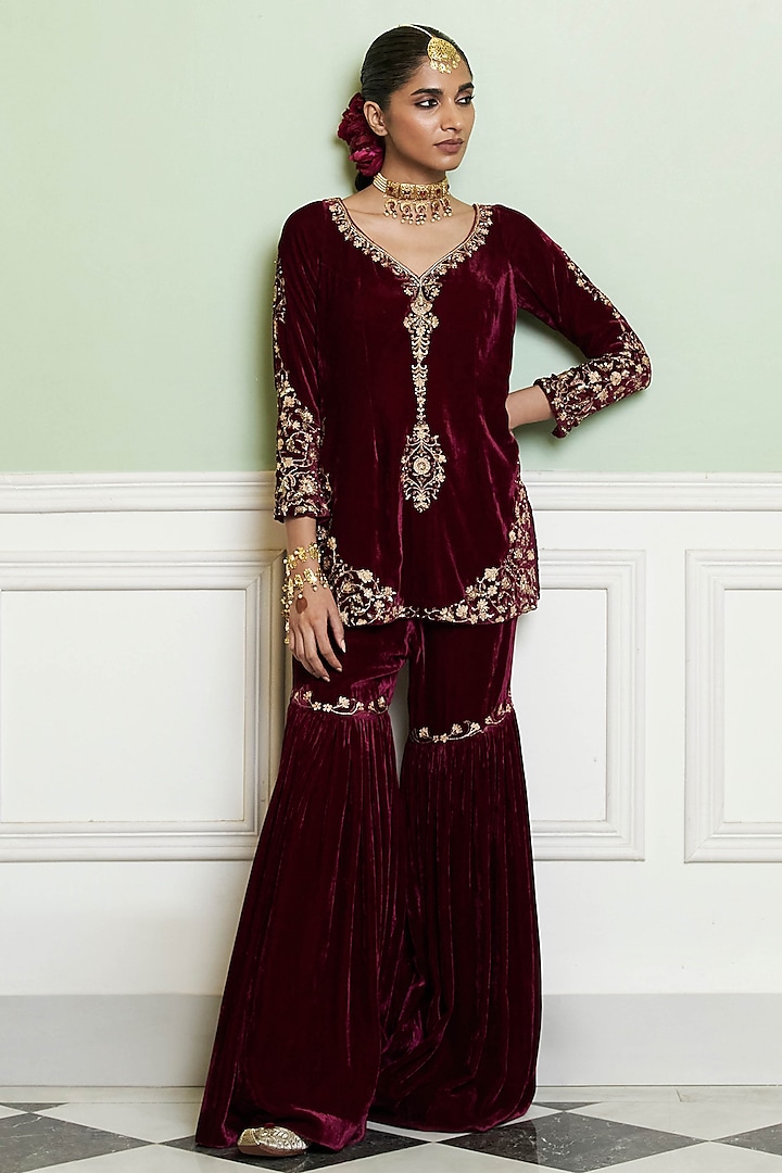 Fawn Embellished Lurex Flared Gharara