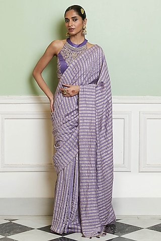 Mauve Woven Moonga Silk Saree Set by Devnaagri