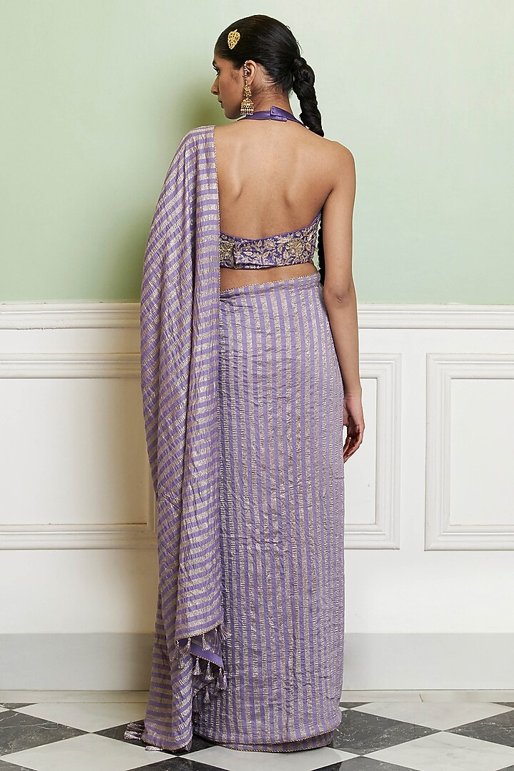 Mauve Woven Moonga Silk Wedding Saree Set by Devnaagri at Pernia's Pop Up Shop