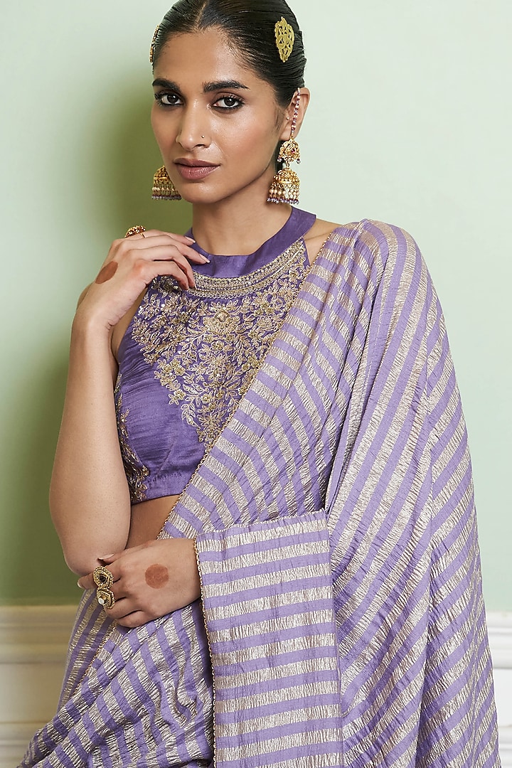 Mauve Woven Moonga Silk Wedding Saree Set by Devnaagri at Pernia's Pop Up Shop
