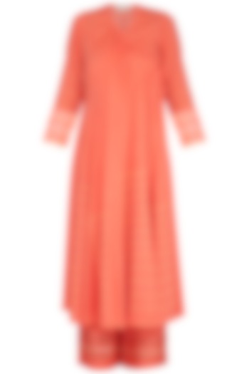 Coral Embroidered & Digital Printed Angrakha Set by Devnaagri at Pernia's Pop Up Shop