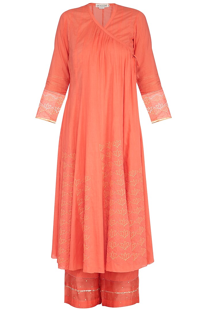 Coral Embroidered & Digital Printed Angrakha Set by Devnaagri at Pernia's Pop Up Shop