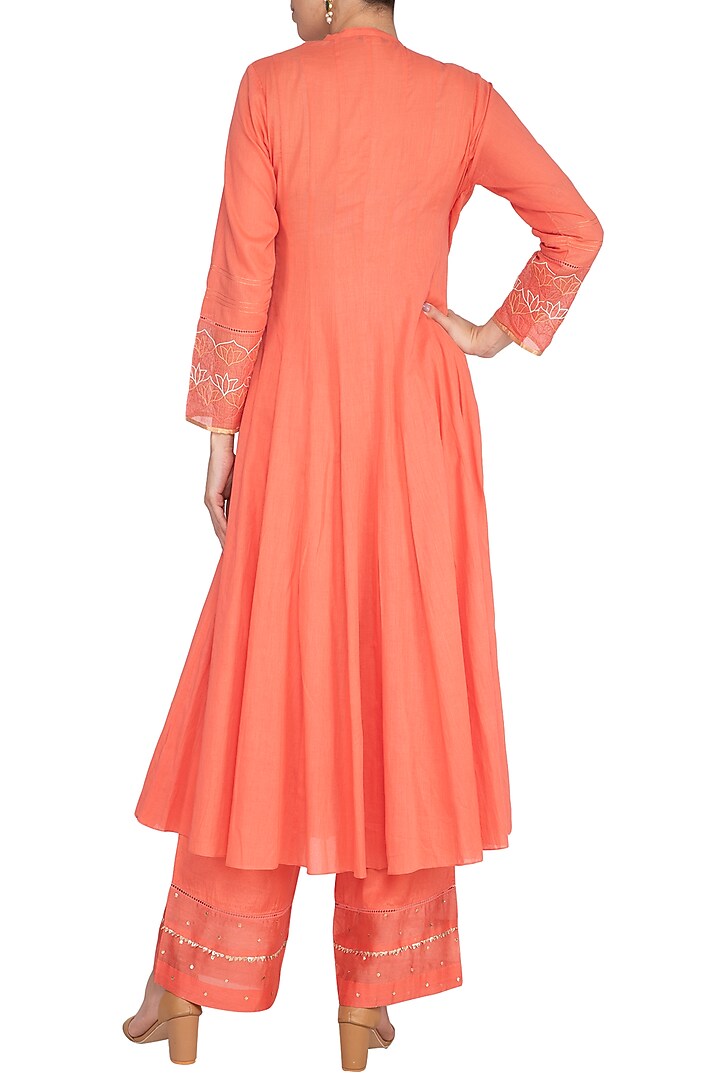 Coral Embroidered & Digital Printed Angrakha Set by Devnaagri at Pernia's Pop Up Shop
