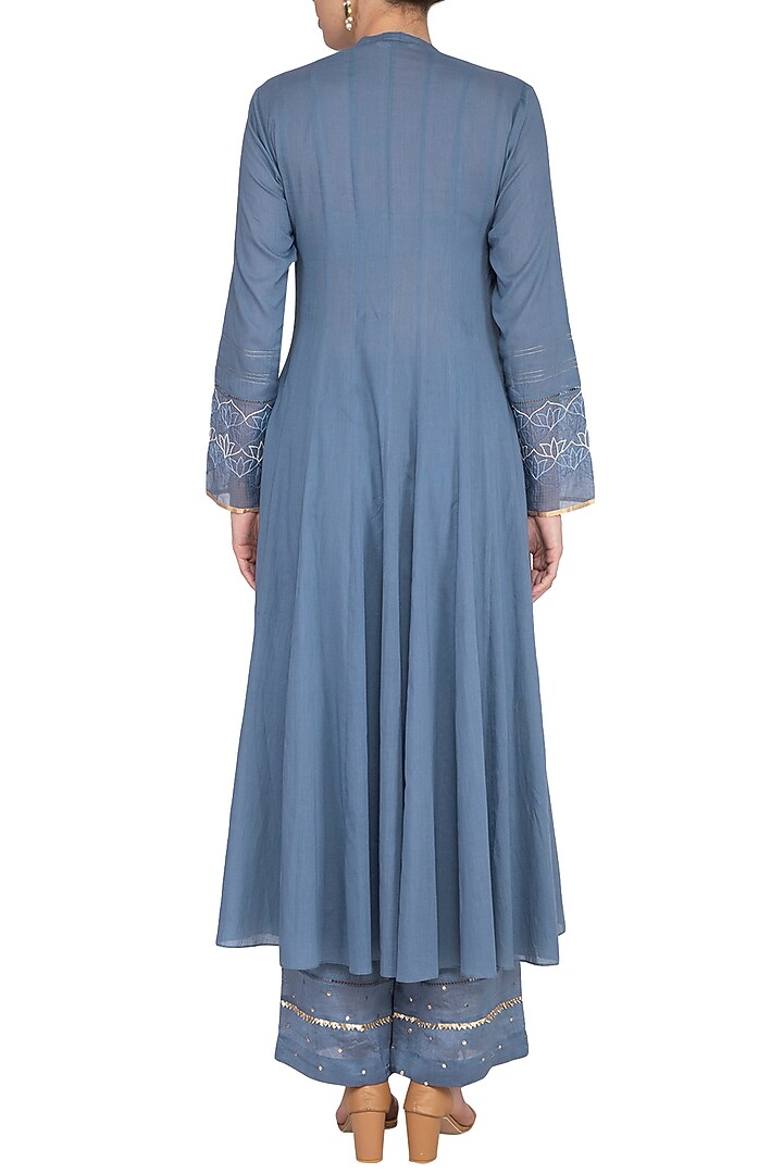 Blue Embroidered & Digital Printed Angrakha Set by Devnaagri at Pernia's Pop Up Shop