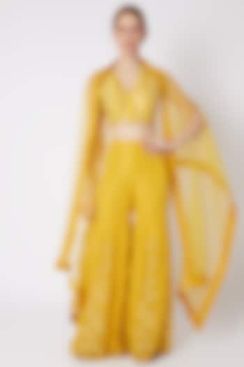 Yellow Embroidered Sharara Set by Devnaagri