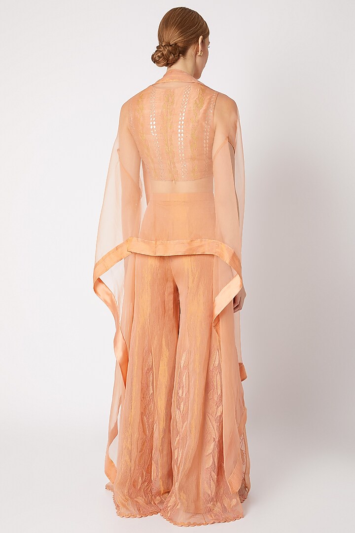 Peach Embroidered Wedding Sharara Set by Devnaagri at Pernia's Pop Up Shop