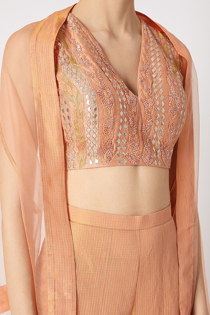 Peach Embroidered Wedding Sharara Set by Devnaagri at Pernia's Pop Up Shop