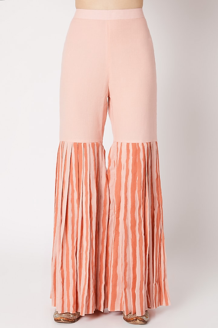 Peach Embroidered & Printed Party Wear Sharara Set by Devnaagri at Pernia's Pop Up Shop