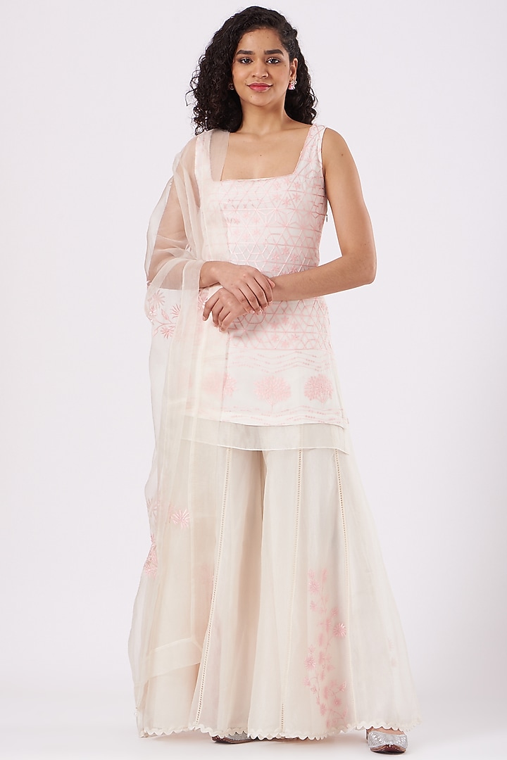 Ivory Embroidered Wedding Sharara Set by Devnaagri at Pernia's Pop Up Shop