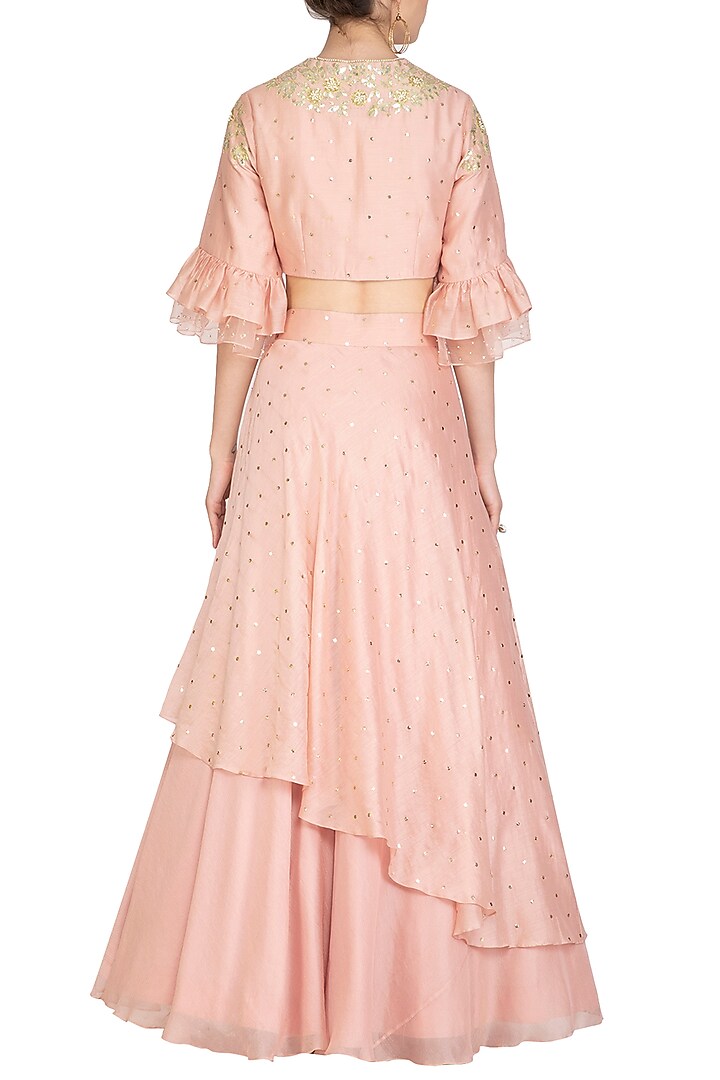 Pink Embroidered Layered Wedding Lehenga Set by Devnaagri at Pernia's Pop Up Shop
