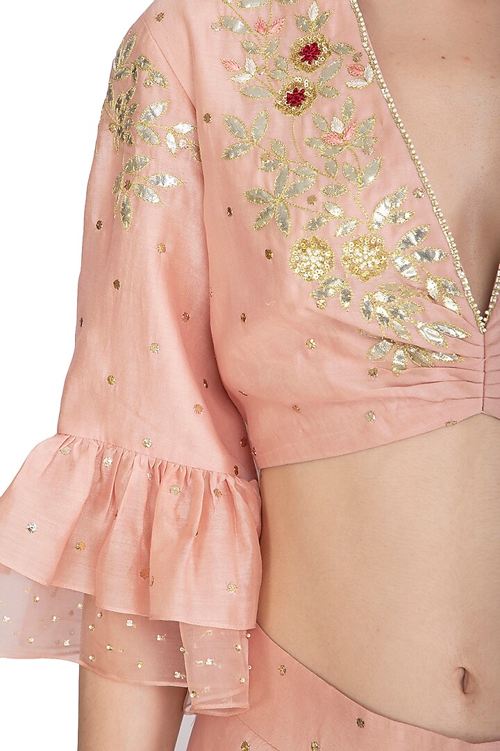 Pink Embroidered Layered Wedding Lehenga Set by Devnaagri at Pernia's Pop Up Shop