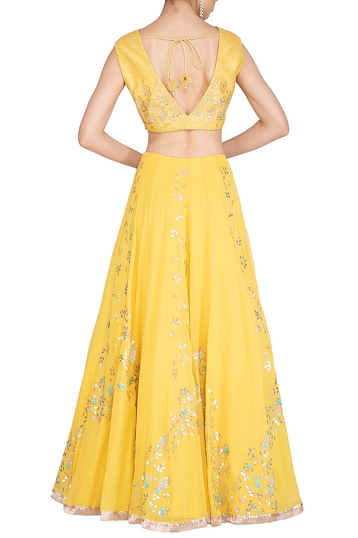 Lemon Yellow Embroidered Bridal Lehenga Set by Devnaagri at Pernia's Pop Up Shop