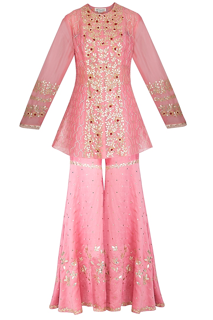 Pink Embroidered Sharara Set by Devnaagri